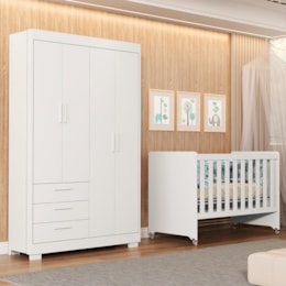 Jogo de Quarto Infantil Guarda Roupa Zaki e Berço Evolution Branco Fosco - Reller Móveis