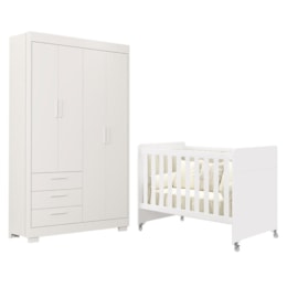 Jogo de Quarto Infantil Guarda Roupa Zaki e Berço Evolution Branco Fosco - Reller Móveis