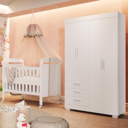 Jogo de Quarto Infantil Guarda Roupa Zaki e Berço Mini Cama Danny Branco Fosco - Reller Móveis