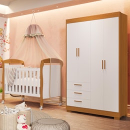 Jogo de Quarto Infantil Guarda Roupa Zaki e Berço Mini Cama Danny Branco Fosco/Savana - Reller Móveis