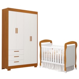 Jogo de Quarto Infantil Guarda Roupa Zaki e Berço Mini Cama Danny Branco Fosco/Savana - Reller Móveis