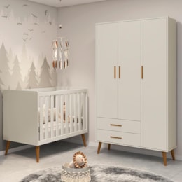 Jogo de Quarto Infantil Isis Guarda Roupa 3 Portas e Berço Areia - Reller Móveis   Jogo de Quarto Infantil Isis Guarda Roupa 3 Portas e Berço Areia - Reller Móveis