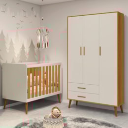 Jogo de Quarto Infantil Isis Guarda Roupa 3 Portas e Berço Areia/Savana - Reller Móveis   Jogo de Quarto Infantil Isis Guarda Roupa 3 Portas e Berço Areia/Savana - Reller Móveis