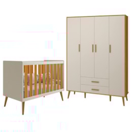 Jogo de Quarto Infantil Isis Guarda Roupa 4 Portas e Berço Areia/Savana - Reller Móveis   Jogo de Quarto Infantil Isis Guarda Roupa 4 Portas e Berço Areia/Savana - Reller Móveis