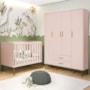 Jogo de Quarto Infantil Isis Guarda Roupa 4 Portas e Berço Rosa - Reller Móveis