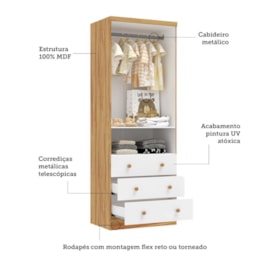 Jogo de Quarto Infantil Júnior Guarda Roupa 2 Portas e Berço Uli Branco Brilho/Amêndoa - Móveis Peroba 