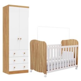 Jogo de Quarto Infantil Júnior Guarda Roupa 2 Portas e Berço Uli Branco Brilho/Amêndoa - Móveis Peroba 
