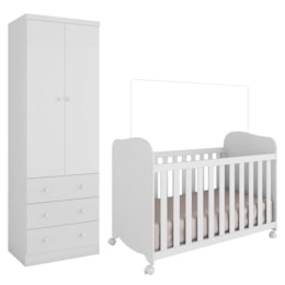 Jogo de Quarto Infantil Júnior Guarda Roupa 2 Portas e Berço Uli Branco Brilho - Móveis Peroba