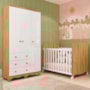 Jogo de Quarto Infantil Júnior Guarda Roupa 3 Portas e Berço Uli Branco Brilho/Amêndoa - Móveis Peroba