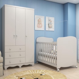 Jogo de Quarto Infantil Júnior Guarda Roupa 3 Portas e Berço Uli Branco Brilho - Móveis Peroba