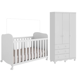 Jogo de Quarto Infantil Júnior Guarda Roupa 3 Portas e Berço Uli Branco Brilho - Móveis Peroba