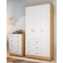 Jogo de Quarto Infantil Júnior Guarda Roupa 3 Portas e Cômoda 4 Gavetas Branco Brilho/Amêndoa - Móveis Peroba