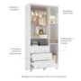 Jogo de Quarto Infantil Júnior Guarda Roupa 3 Portas e Cômoda 4 Gavetas Branco Brilho - Móveis Peroba