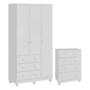 Jogo de Quarto Infantil Júnior Guarda Roupa 3 Portas e Cômoda 4 Gavetas Branco Brilho - Móveis Peroba