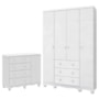 Jogo de Quarto Infantil Júnior Guarda Roupa 4 Portas e Cômoda 1 Porta Branco Brilho - Móveis Peroba