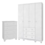 Jogo de Quarto Infantil Júnior Guarda Roupa 4 Portas e Cômoda 4 Gavetas Branco Brilho - Móveis Peroba