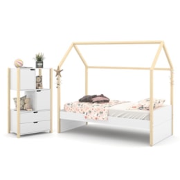 Jogo de Quarto Infantil Kids Liv com Cama e Armário Organizador Branco Soft/Natural - Matic Móveis 