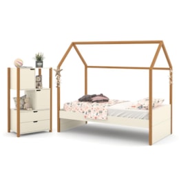 Jogo de Quarto Infantil Kids Liv com Cama e Armário Organizador Off White/Freijó - Matic Móveis