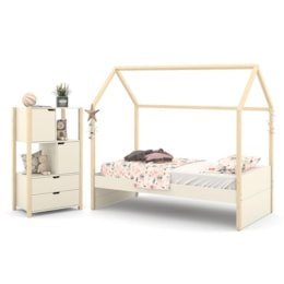 Jogo de Quarto Infantil Kids Liv com Cama e Armário Organizador Off White/Natural - Matic Móveis 