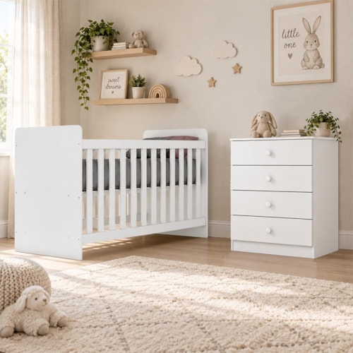 Jogo de Quarto Infantil Labirinto com Cômoda e Berço Branco - Móveis Henn