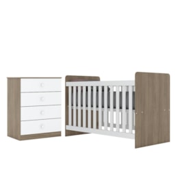 Jogo de Quarto Infantil Labirinto com Cômoda e Berço Rústico/Branco - Móveis Henn Jogo de Quarto Infantil Labirinto com Cômoda e Berço Rústico/Branco - Móveis Henn
