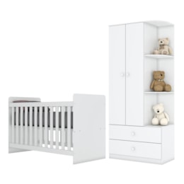 Jogo de Quarto Infantil Labirinto com Guarda Roupa e Berço Branco Brilho - Móveis Henn Jogo de Quarto Infantil Labirinto com Guarda Roupa e Berço Branco Brilho - Móveis Henn