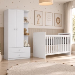 Jogo de Quarto Infantil Labirinto com Guarda Roupa e Berço Branco - Móveis Henn