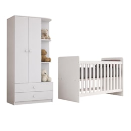 Jogo de Quarto Infantil Labirinto com Guarda Roupa e Berço Branco - Móveis Henn