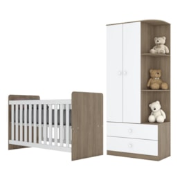Jogo de Quarto Infantil Labirinto com Guarda Roupa e Berço Rústico/Branco - Móveis Henn Jogo de Quarto Infantil Labirinto com Guarda Roupa e Berço Rústico/Branco - Móveis Henn