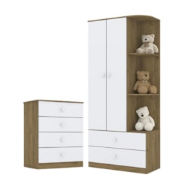 Jogo de Quarto Infantil Labirinto com Guarda Roupa e Cômoda Rústico/Branco - Móveis Henn Jogo de Quarto Infantil Labirinto com Guarda Roupa e Cômoda Rústico/Branco - Móveis Henn