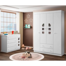 Jogo de Quarto Infantil Lívia com Guarda Roupa e Cômoda Branco - Phoenix Baby   Jogo de Quarto Infantil Lívia com Guarda Roupa e Cômoda Branco - Phoenix Baby
