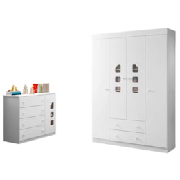 Jogo de Quarto Infantil Lívia com Guarda Roupa e Cômoda Branco - Phoenix Baby   Jogo de Quarto Infantil Lívia com Guarda Roupa e Cômoda Branco - Phoenix Baby