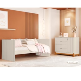 Jogo de Quarto Infantil Lotus com Sofá Cama Solteiro e Cômoda 1 Porta Areia Fosco - Reller Móveis 