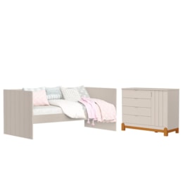 Jogo de Quarto Infantil Lotus com Sofá Cama Solteiro e Cômoda 1 Porta Areia Fosco - Reller Móveis 