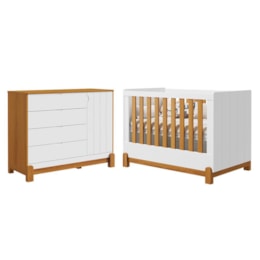 Jogo de Quarto Infantil Lotus Frisado Cômoda 1 Porta e Berço Branco Fosco/Savana - Reller Móveis Jogo de Quarto Infantil Lotus Frisado Cômoda 1 Porta e Berço Branco Fosco/Savana - Reller Móveis