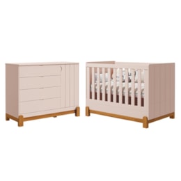Jogo de Quarto Infantil Lotus Frisado Cômoda 1 Porta e Berço Rosa Fosco - Reller Móveis Jogo de Quarto Infantil Lotus Frisado Cômoda 1 Porta e Berço Rosa Fosco - Reller Móveis