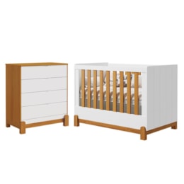 Jogo de Quarto Infantil Lotus Frisado Cômoda 4 Gavetas e Berço Branco Fosco/Savana - Reller Móveis Jogo de Quarto Infantil Lotus Frisado Cômoda 4 Gavetas e Berço Branco Fosco/Savana - Reller Móveis