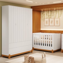 Jogo de Quarto Infantil Lotus Frisado Guarda Roupa e Berço Branco Fosco - Reller Móveis Jogo de Quarto Infantil Lotus Frisado Guarda Roupa e Berço Branco Fosco - Reller Móveis