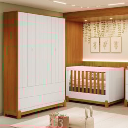 Jogo de Quarto Infantil Lotus Frisado Guarda Roupa e Berço Branco Fosco/Savana - Reller Móveis Jogo de Quarto Infantil Lotus Frisado Guarda Roupa e Berço Branco Fosco/Savana - Reller Móveis