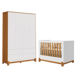 Jogo de Quarto Infantil Lotus Liso Guarda Roupa e Berço Branco Fosco/Savana - Reller Móveis Jogo de Quarto Infantil Lotus Liso Guarda Roupa e Berço Branco Fosco/Savana - Reller Móveis