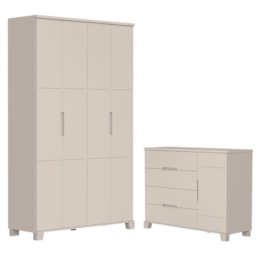 Jogo de Quarto Infantil Luna Guarda Roupa 4 Portas e Cômoda 1 Porta Areia Fosco - Reller Móveis