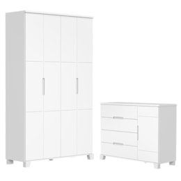 Jogo de Quarto Infantil Luna Guarda Roupa 4 Portas e Cômoda 1 Porta Branco Fosco - Reller Móveis
