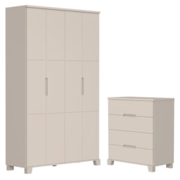 Jogo de Quarto Infantil Luna Guarda Roupa 4 Portas e Cômoda 4 Gavetas Areia Fosco - Reller Móveis