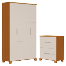 Jogo de Quarto Infantil Luna Guarda Roupa 4 Portas e Cômoda 4 Gavetas Areia Fosco/Savana - Reller Móveis