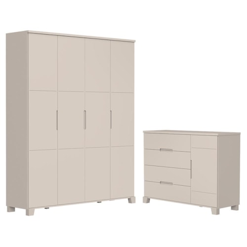 Jogo de Quarto Infantil Luna Max Guarda Roupa 4 Portas e Cômoda 1 Porta Areia Fosco - Reller Móveis
