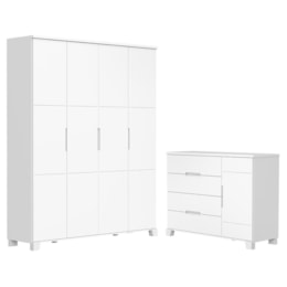 Jogo de Quarto Infantil Luna Max Guarda Roupa 4 Portas e Cômoda 1 Porta Branco Fosco - Reller Móveis