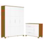 Jogo de Quarto Infantil Luna Max Guarda Roupa 4 Portas e Cômoda 1 Porta Branco Fosco/Savana - Reller Móveis 
