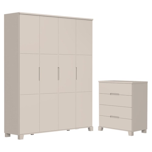 Jogo de Quarto Infantil Luna Max Guarda Roupa 4 Portas e Cômoda 4 Gavetas Areia Fosco - Reller Móveis 