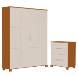 Jogo de Quarto Infantil Luna Max Guarda Roupa 4 Portas e Cômoda 4 Gavetas Areia Fosco/Savana - Reller Móveis