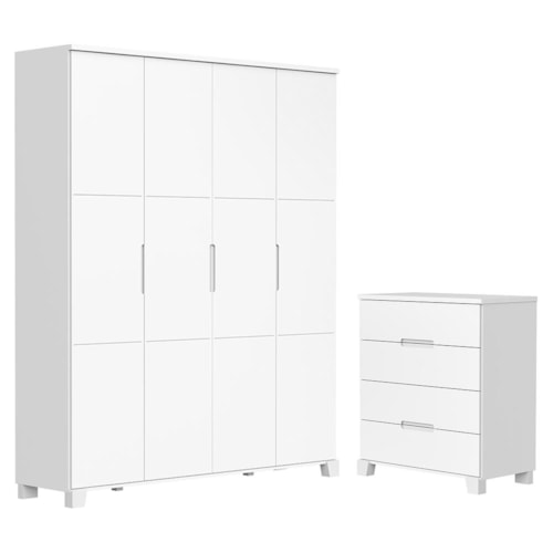 Jogo de Quarto Infantil Luna Max Guarda Roupa 4 Portas e Cômoda 4 Gavetas Branco Fosco - Reller Móveis